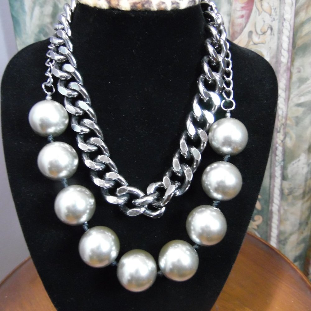 Lucia Chunky Silvertone Faux Pear Necklace